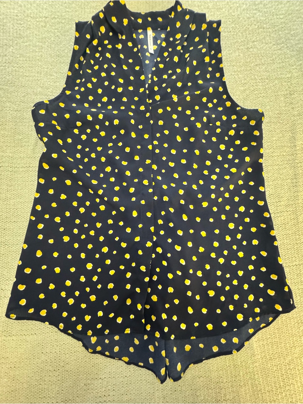 DNA couture Blue Sleeveless Camisole with Yellow Polka Dot Print